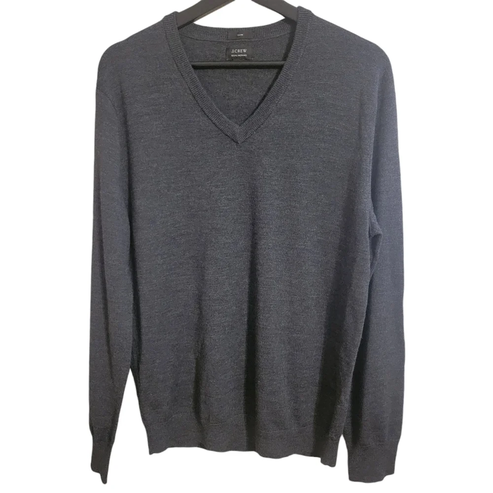 J Crew Gray Merino Wool Slim Fit Pullover Sweater
